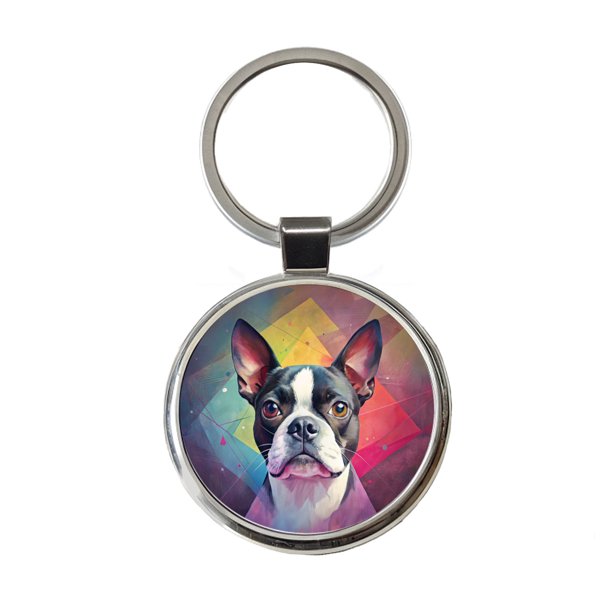 Boston Terrier Dog Contemporary Art Round Metal Keychain