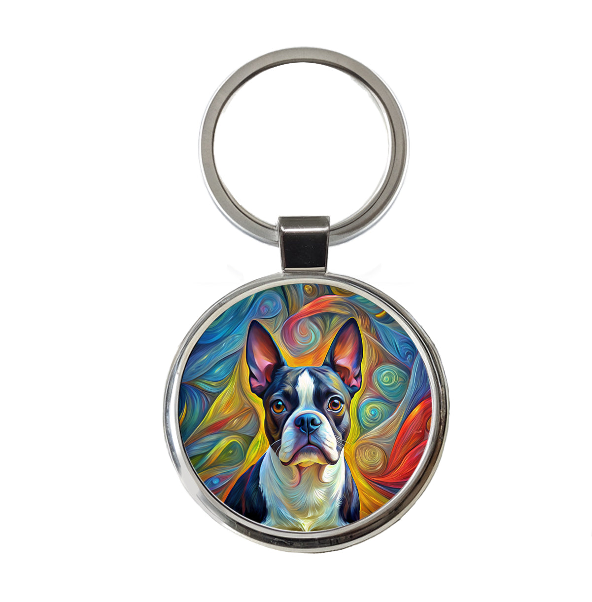 Boston Terrier Dog Expressionism Art Round Metal Keychain