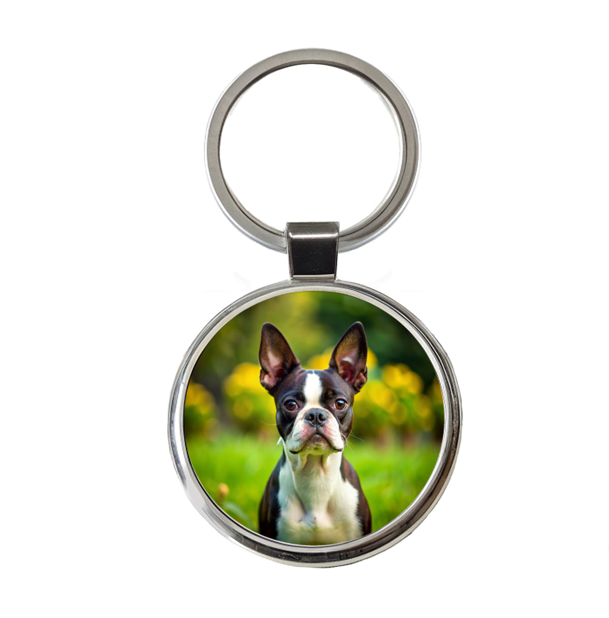 Boston Terrier Dog Photo Round Metal Keychain
