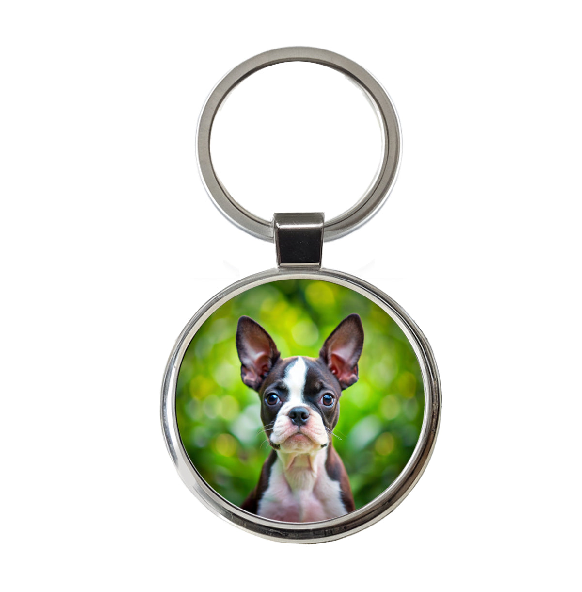Boston Terrier Dog Puppy Photo Round Metal Keychain