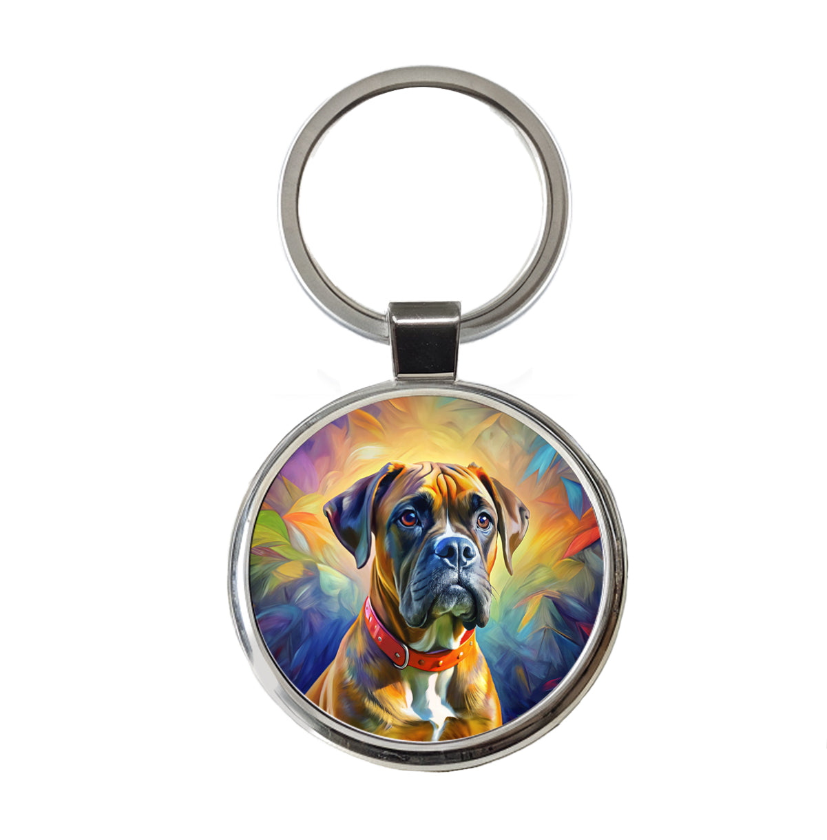 Boxer Dog Expressionism Art Round Metal Keychain