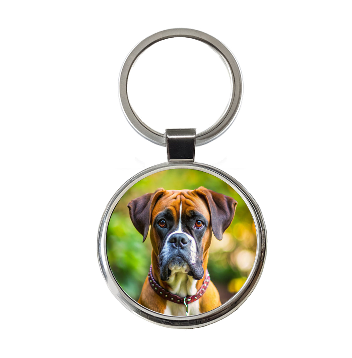 Boxer Dog Photo Round Metal Keychain