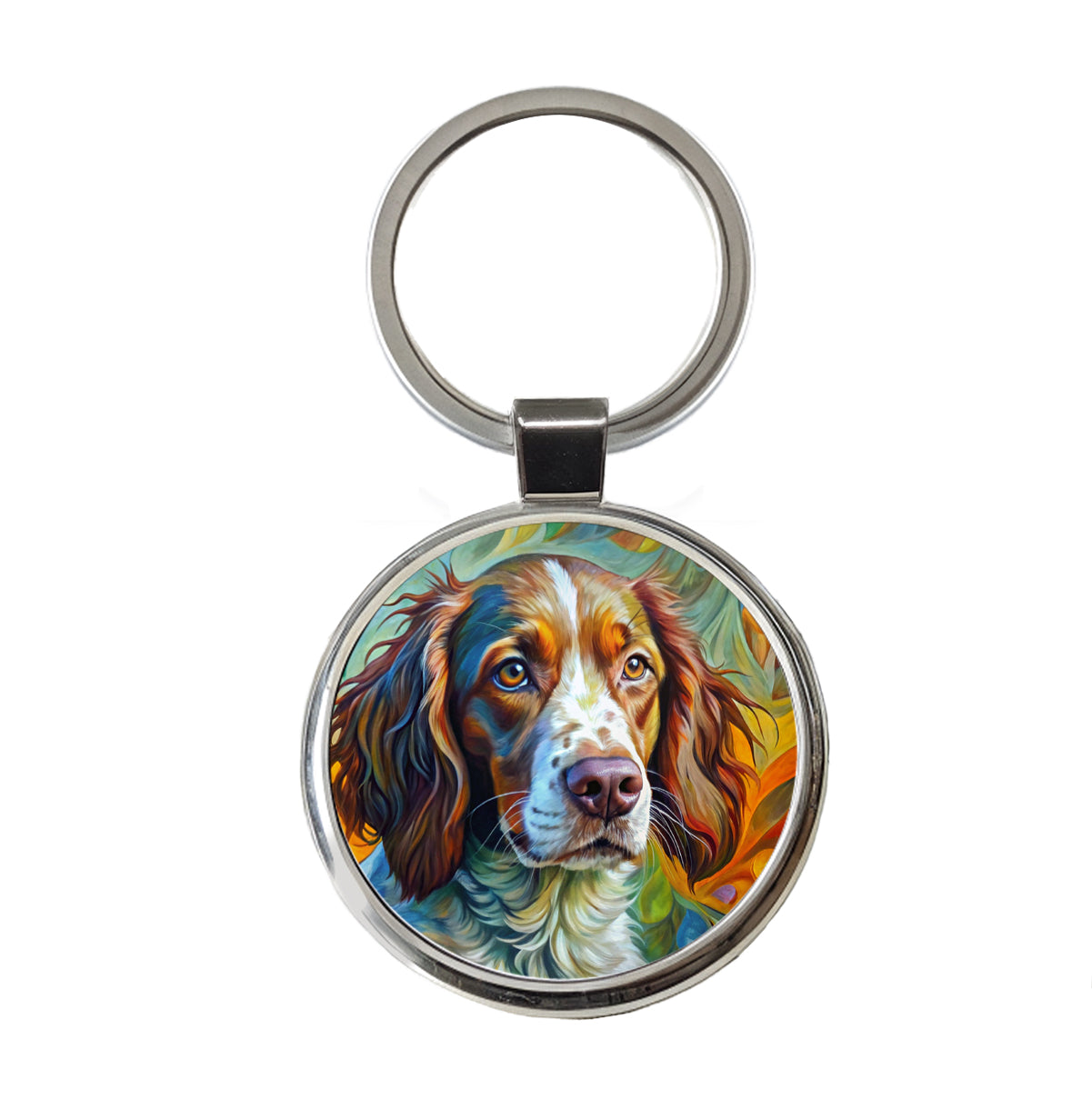 Brittany Spaniel Dog Abstract Art Round Metal Keychain