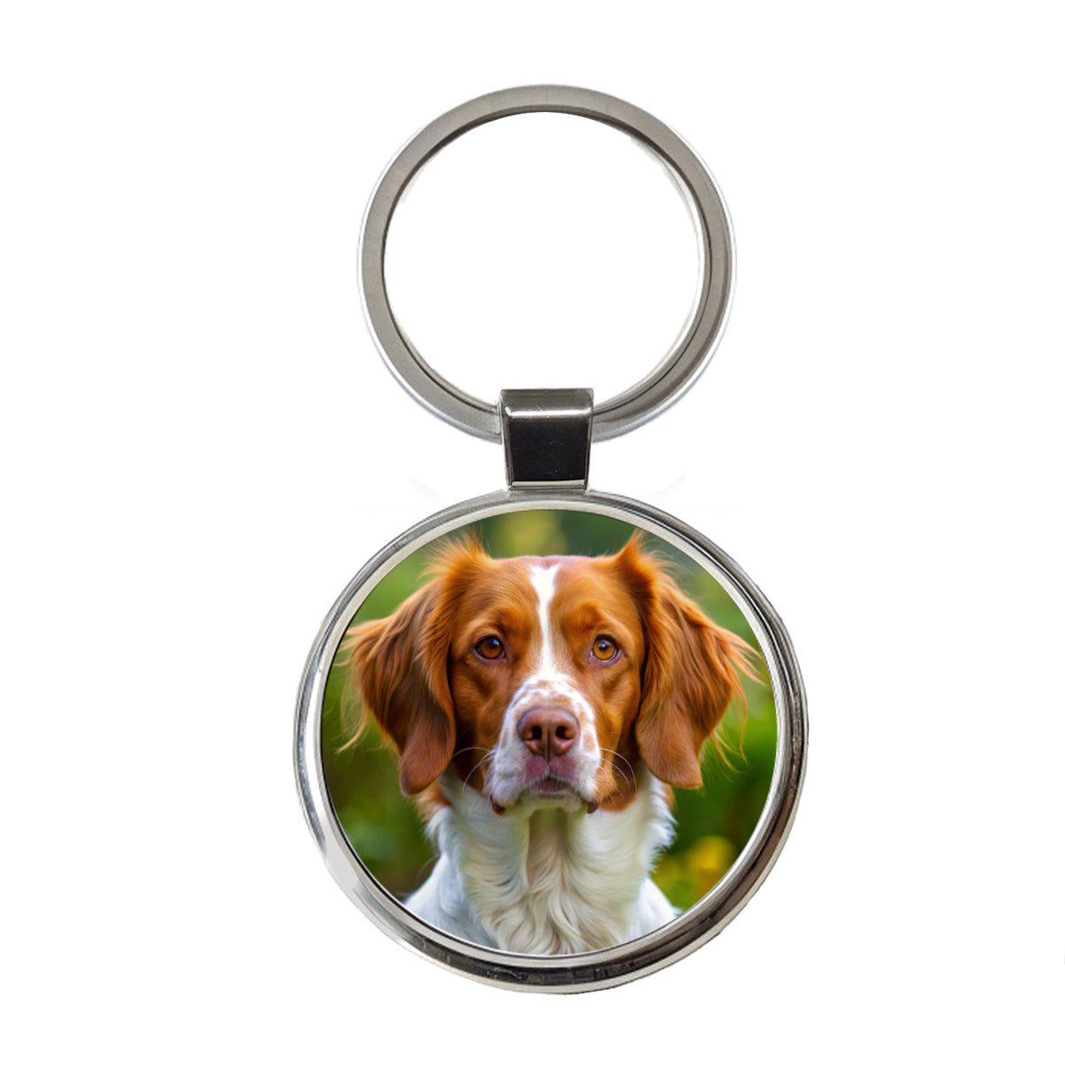 Brittany Spaniel Dog Photo Round Metal Keychain
