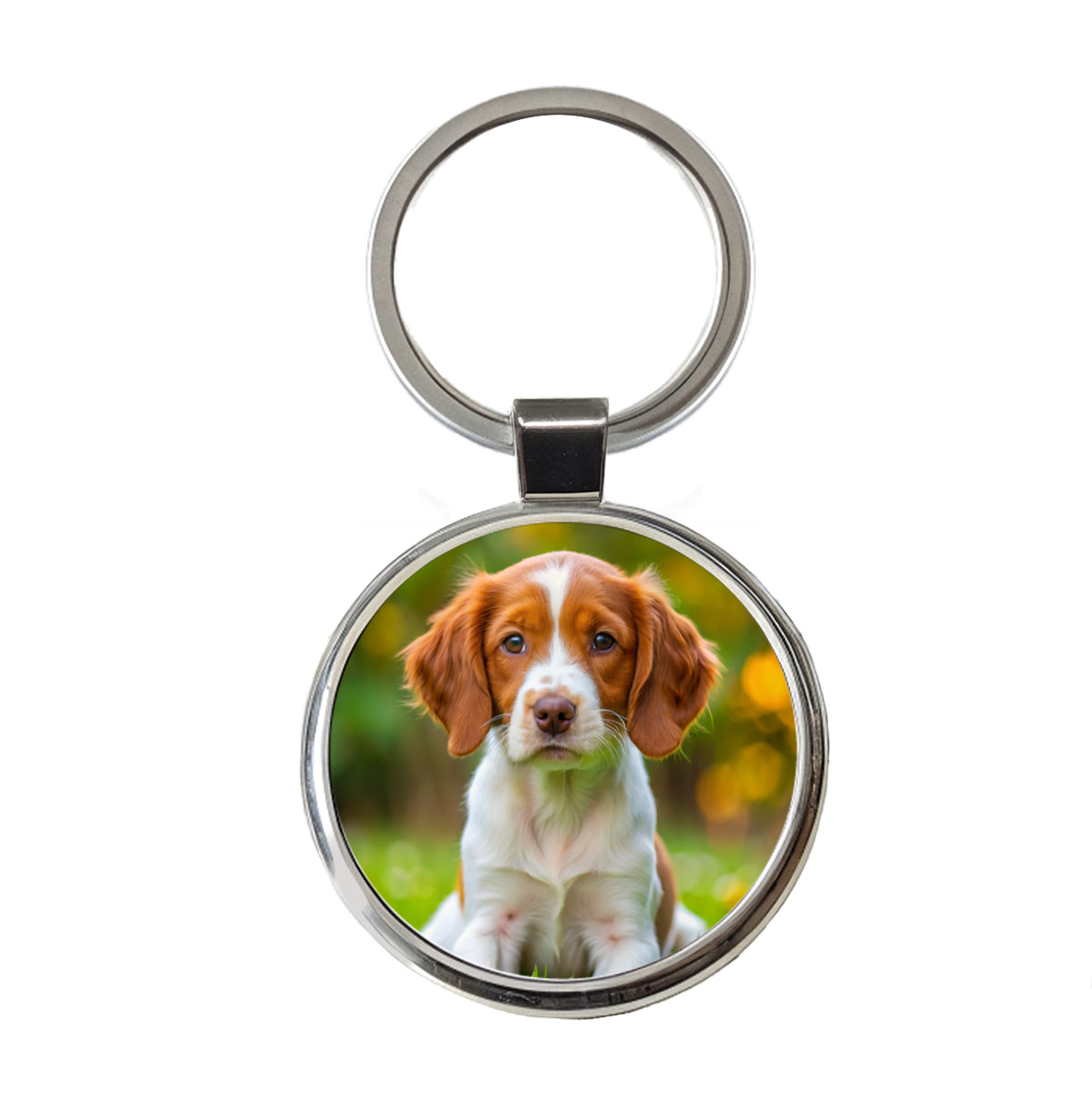 Brittany Spaniel Dog Puppy Photo Round Metal Keychain