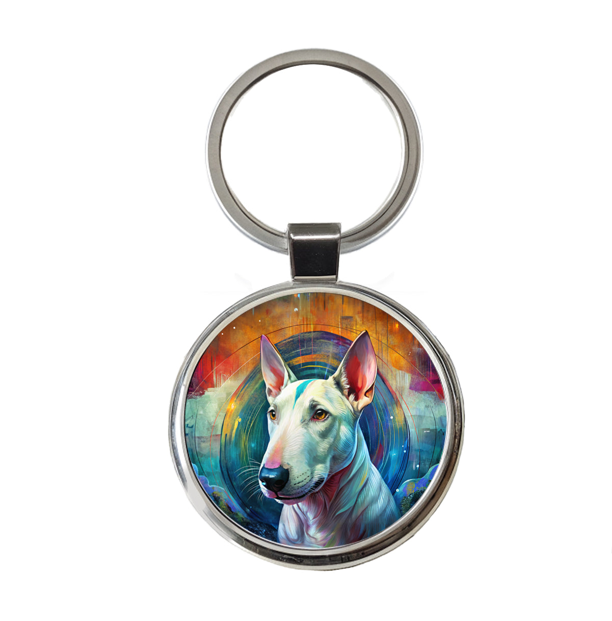 Bull Terrier Dog Abstract Art Round Metal Keychain