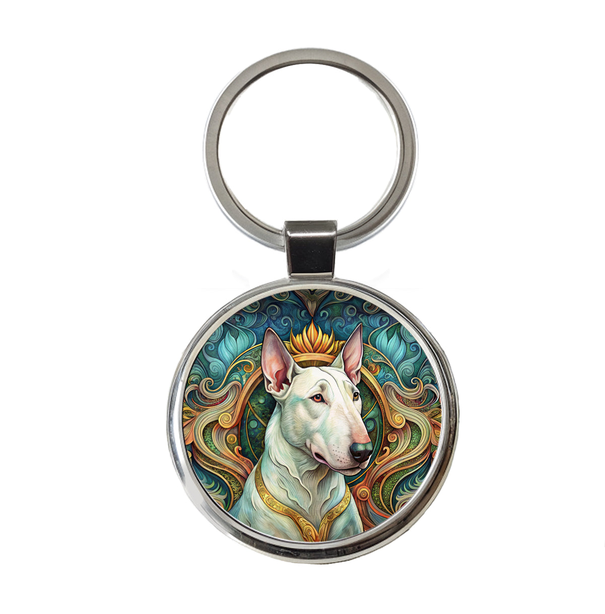 Bull Terrier Dog Art Nouveau Round Metal Keychain