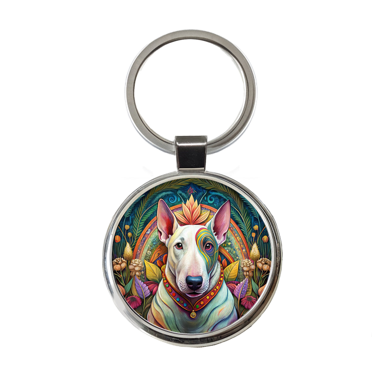 Bull Terrier Dog French Bohemian Art Round Metal Keychain