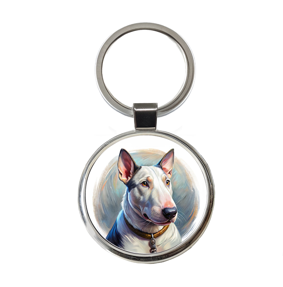 Bull Terrier Dog Illustration Round Metal Keychain