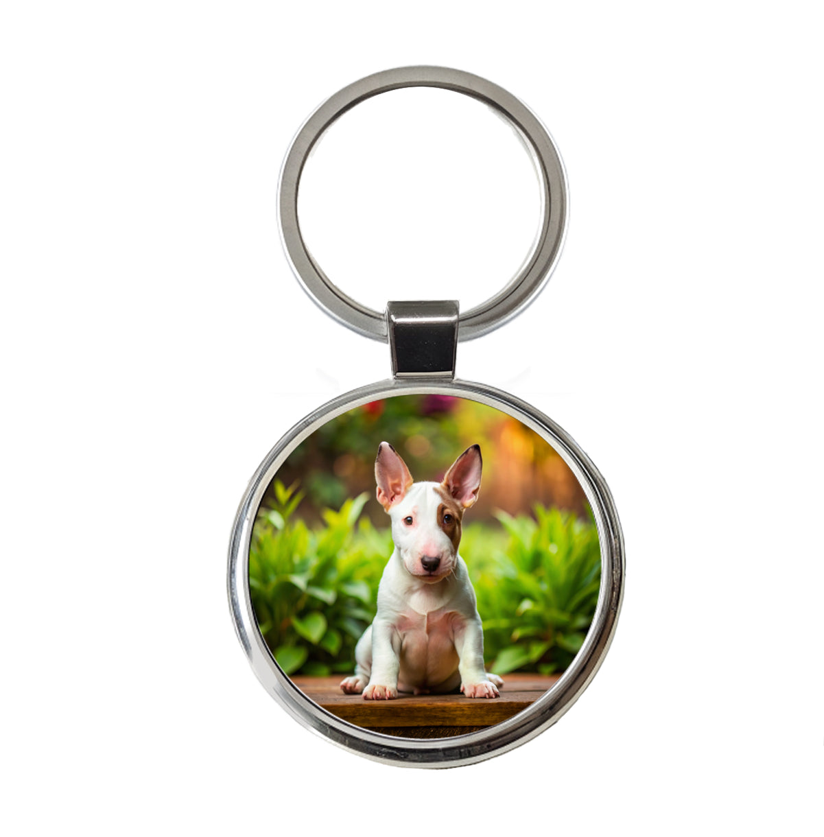 Bull Terrier Dog Puppy Photo Round Metal Keychain