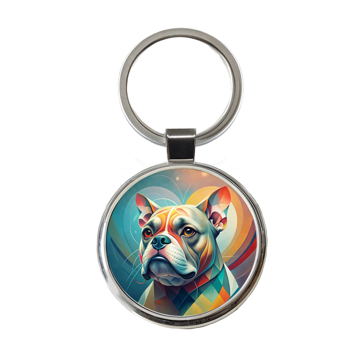 Bulldog Dog Abstract Stylized Art Round Metal Keychain