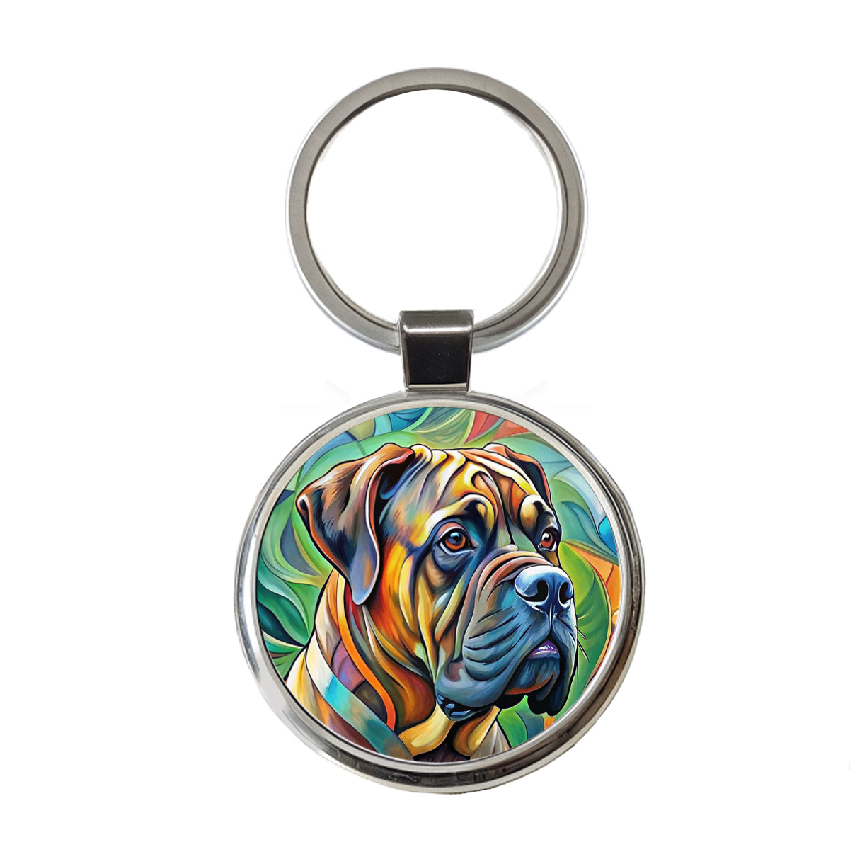 Bullmastiff Dog Abstract Art Round Metal Keychain