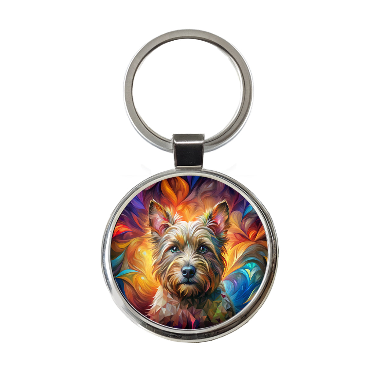 Cairn Terrier Dog Abstract Art Round Metal Keychain