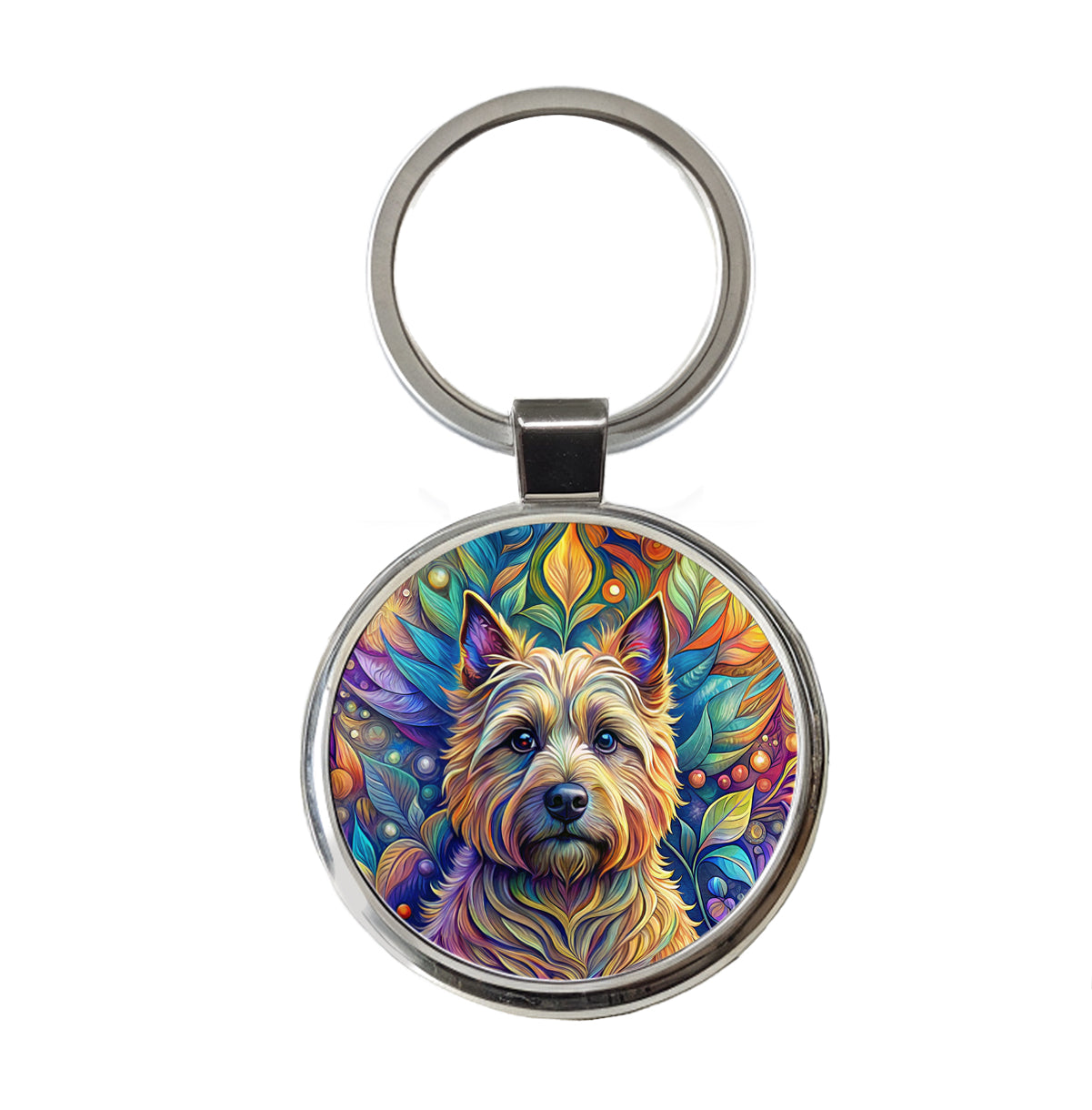 Cairn Terrier Dog Bohemian Art Round Metal Keychain