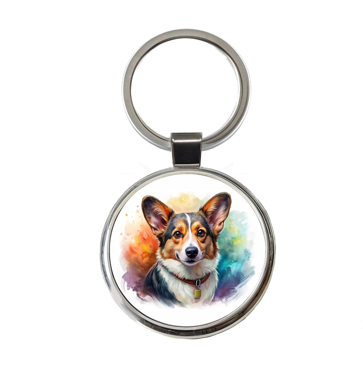 Cardigan Welsh Corgi Dog Illustration Round Metal Keychain