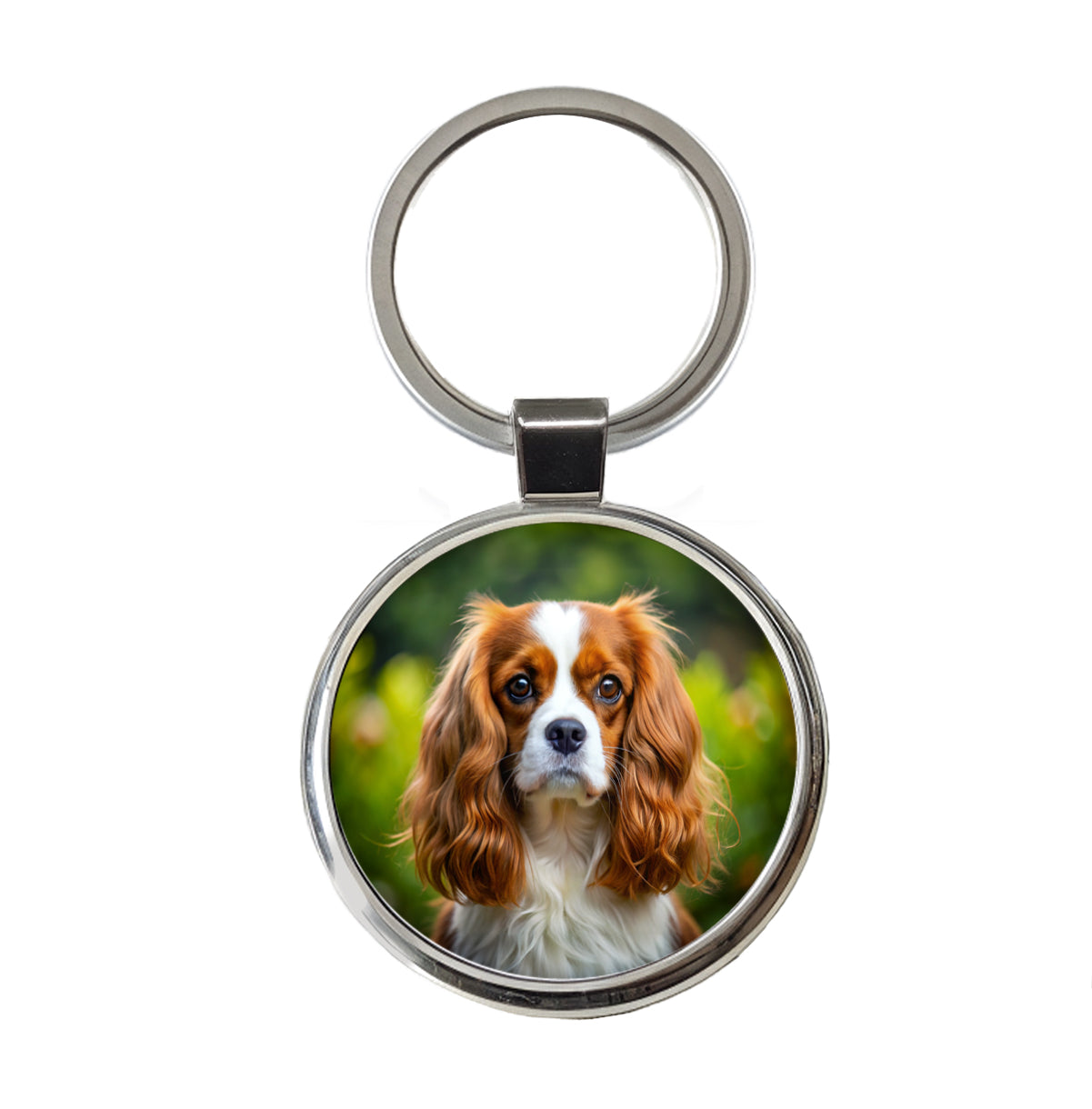 Cavalier King Charles Spaniel Dog Photo Round Metal Keychain
