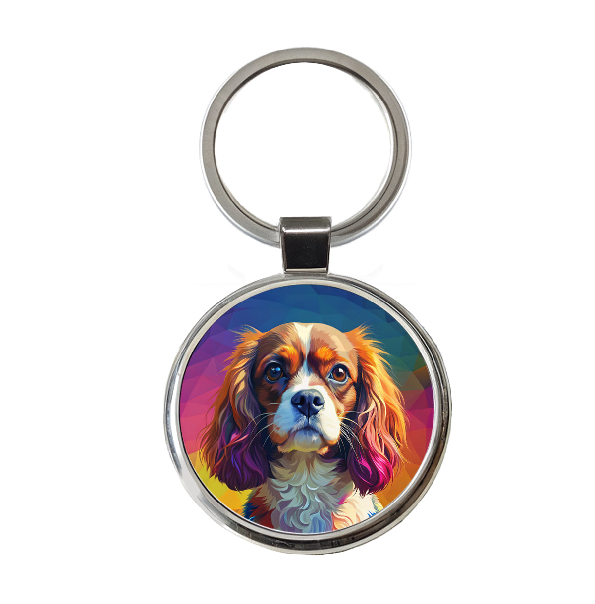 Cavalier King Charles Spaniel Dog Pop Art Round Metal Keychain