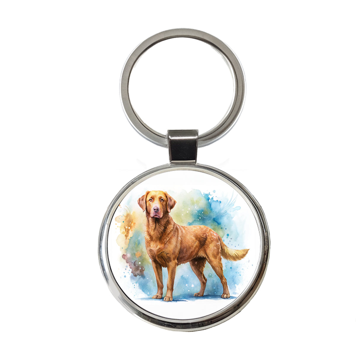 Chesapeake Bay Retriever Dog Watercolor Style Round Metal Keychain