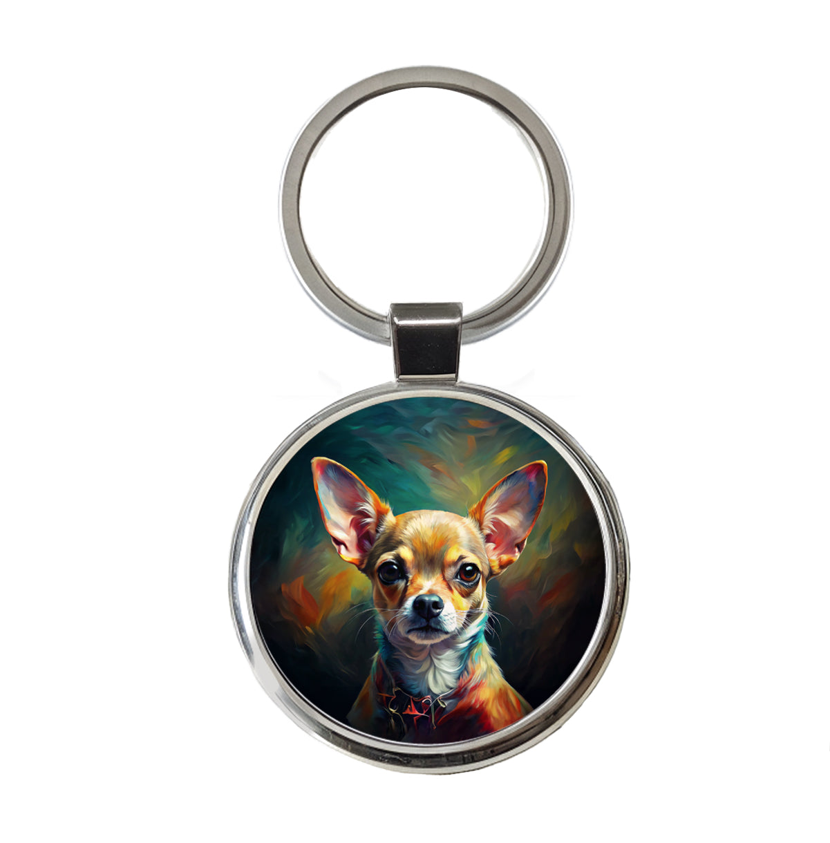Chihuahua Dog Expressionism Art Round Metal Keychain