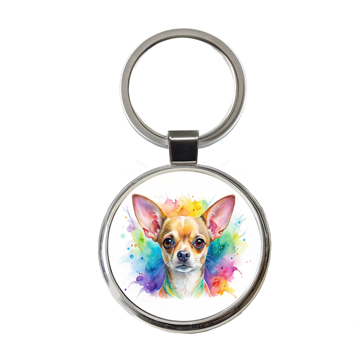 Chihuahua Dog Watercolor Style Round Metal Keychain