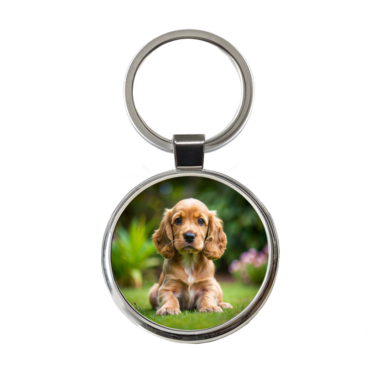 Cocker Spaniel Dog Puppy Photo Round Metal Keychain