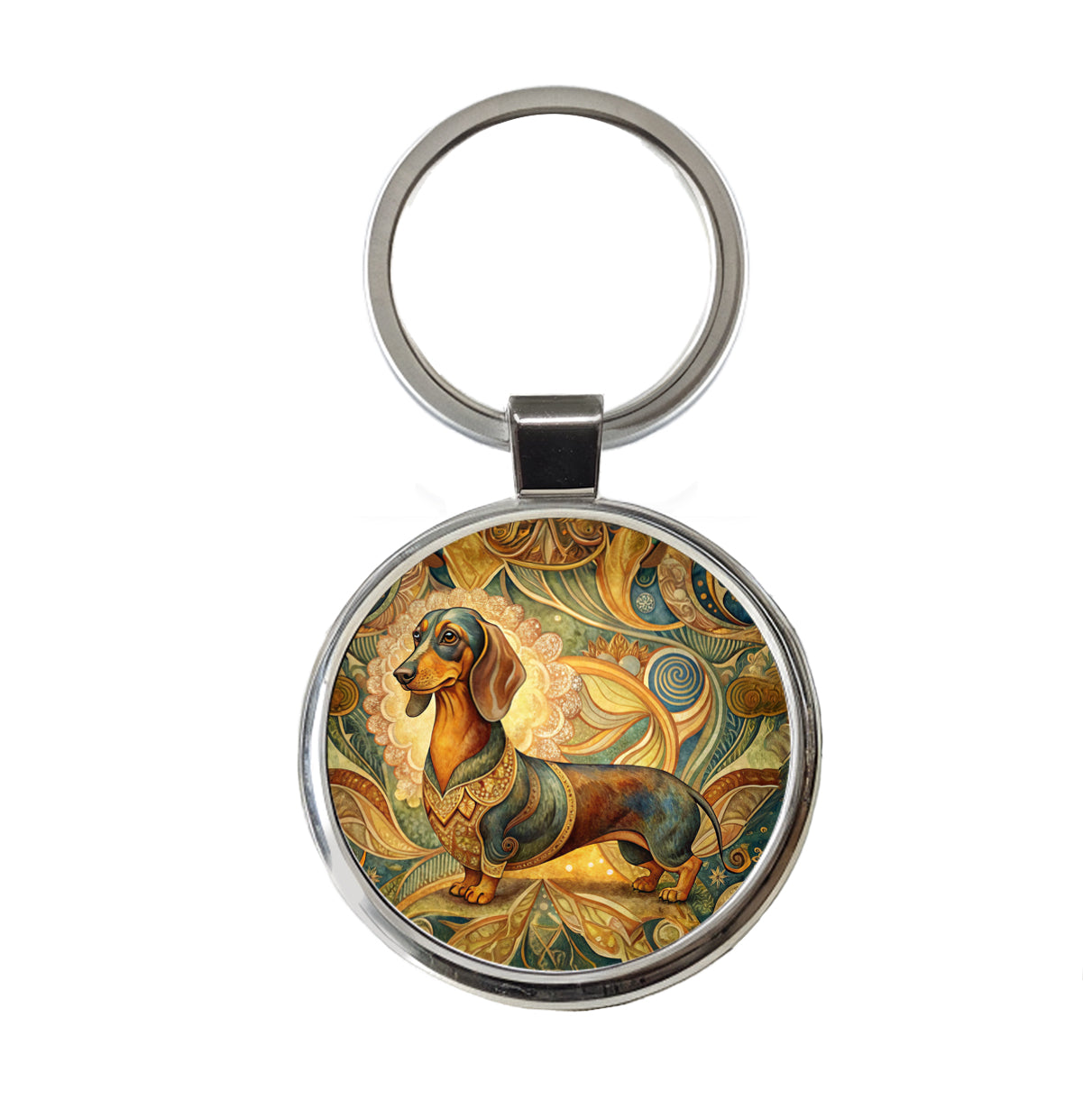 Dachshund Dog Art Nouveau Round Metal Keychain