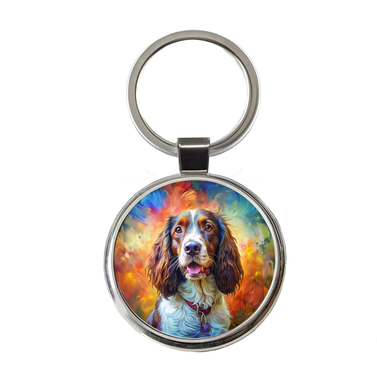 English Springer Spaniel Dog Expressionism Art Round Metal Keychain