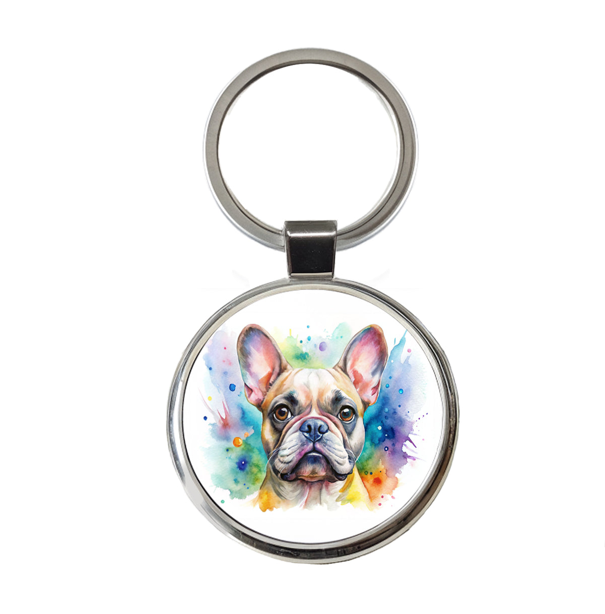 French Bulldog Frenchie Dog Watercolor Style Round Metal Keychain