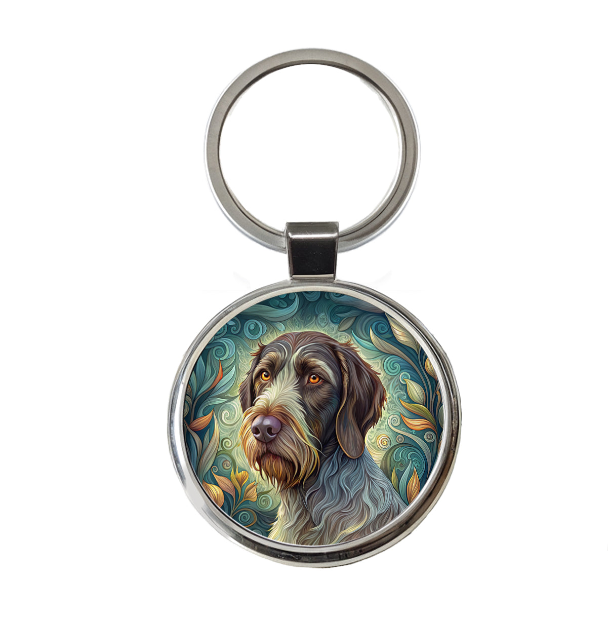 German Wirehaired Pointer Dog Art Nouveau Round Metal Keychain