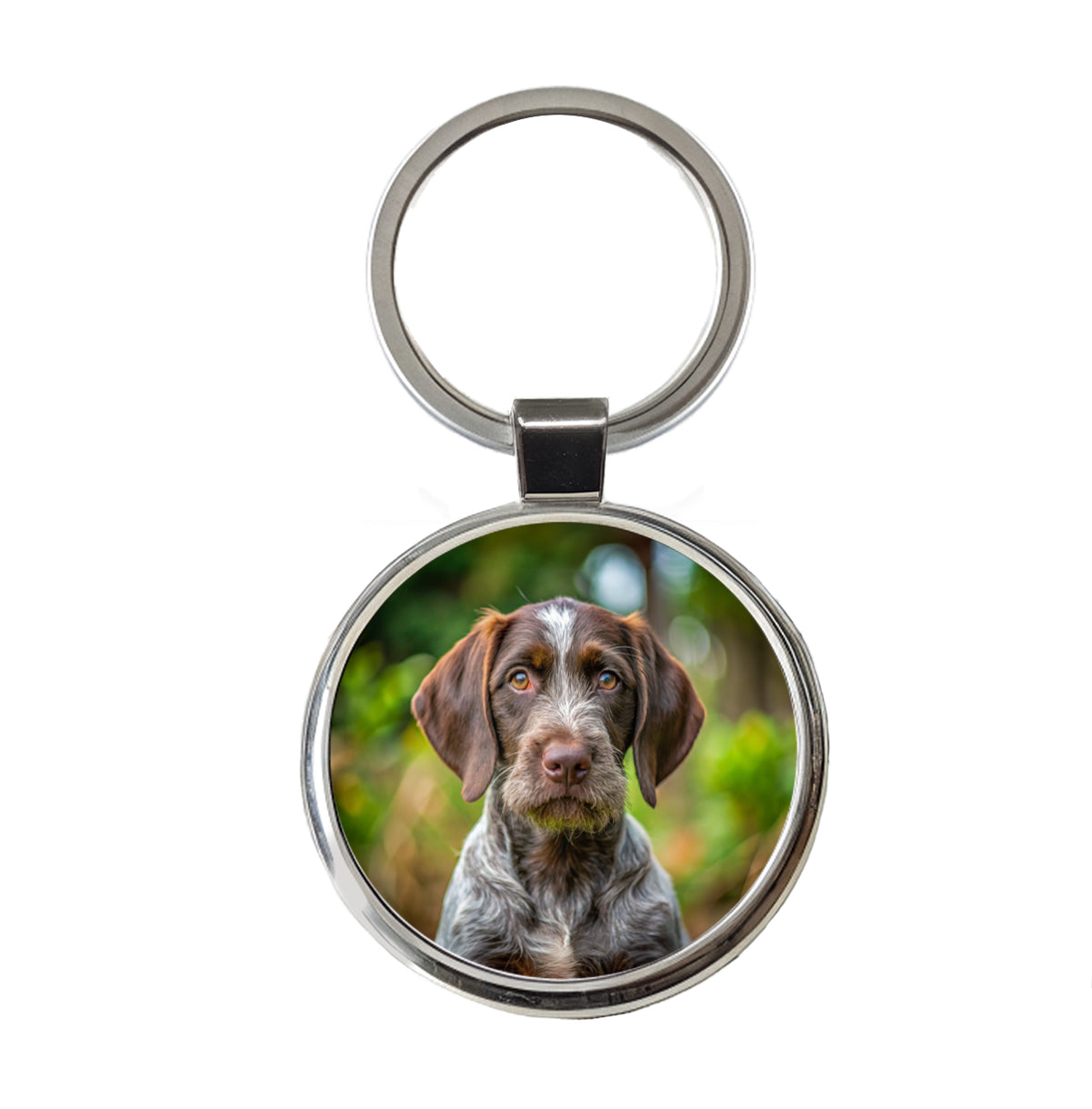 German Wirehaired Pointer Dog Puppy Photo Round Metal Keychain