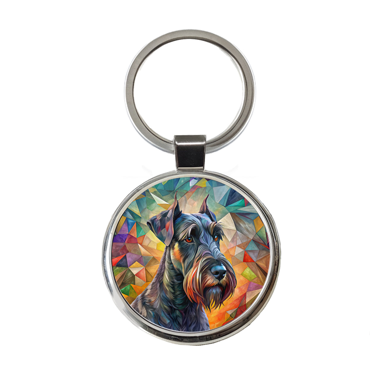 Giant Schnauzer Dog Abstract Art Round Metal Keychain