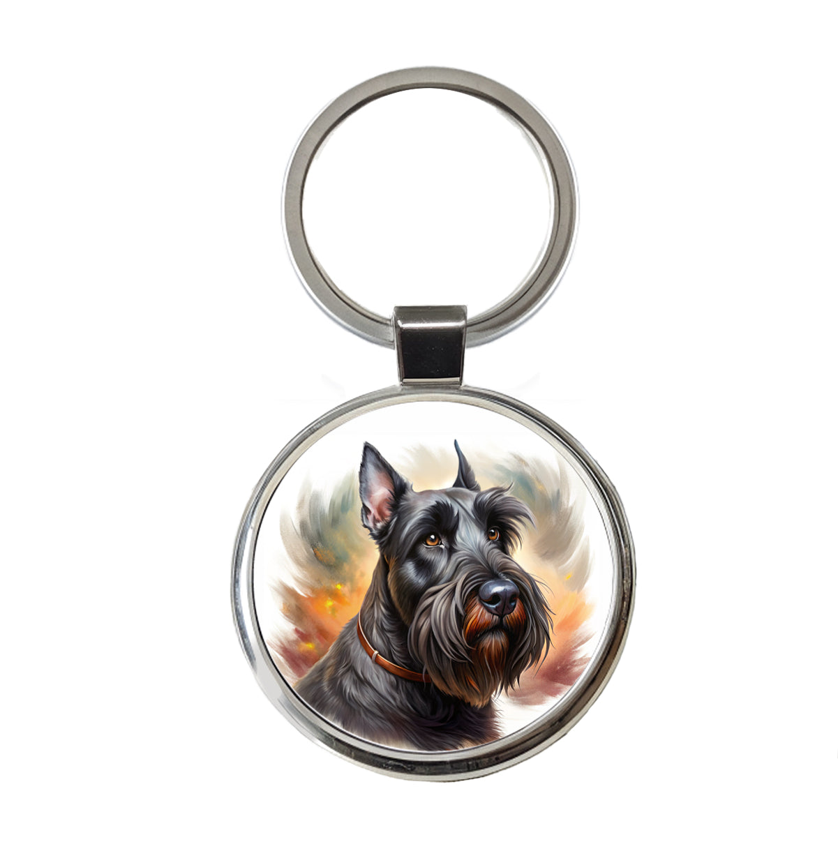 Giant Schnauzer Dog Illustration Round Metal Keychain