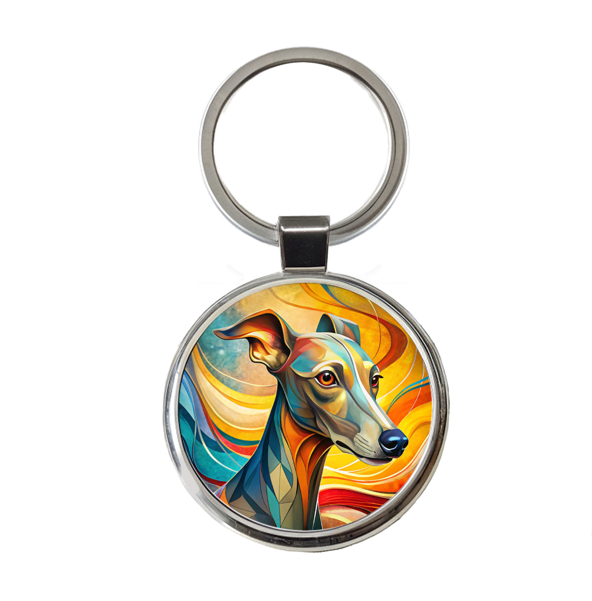 Italian Greyhound Dog Abstract Stylized Art Round Metal Keychain