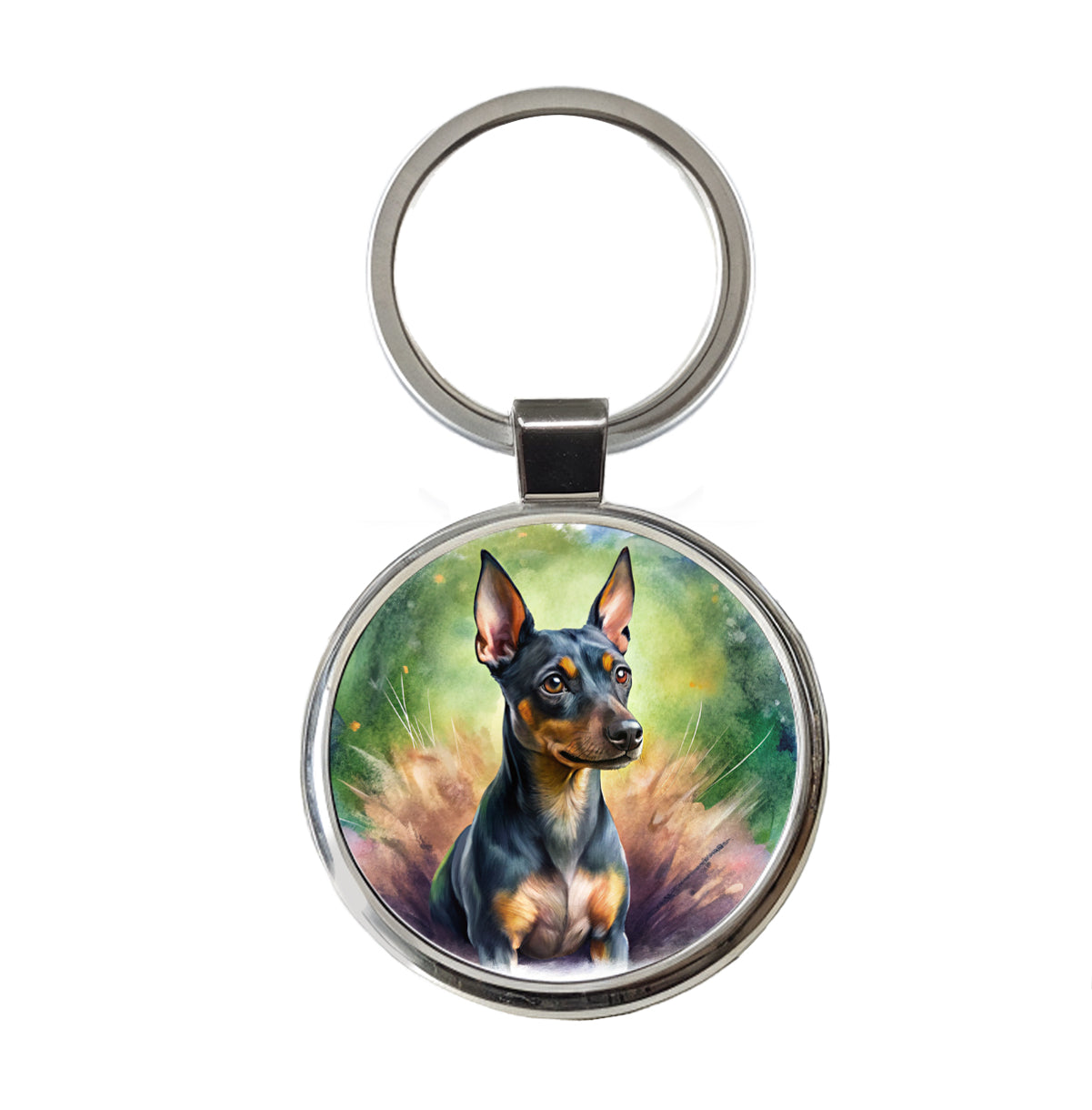 Miniature Pinscher Dog Illustration Round Metal Keychain