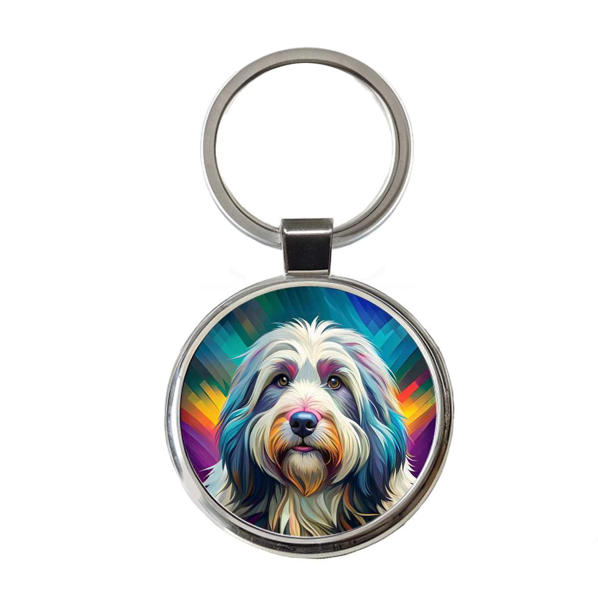 Old English Sheepdog Dog Pop Art Round Metal Keychain