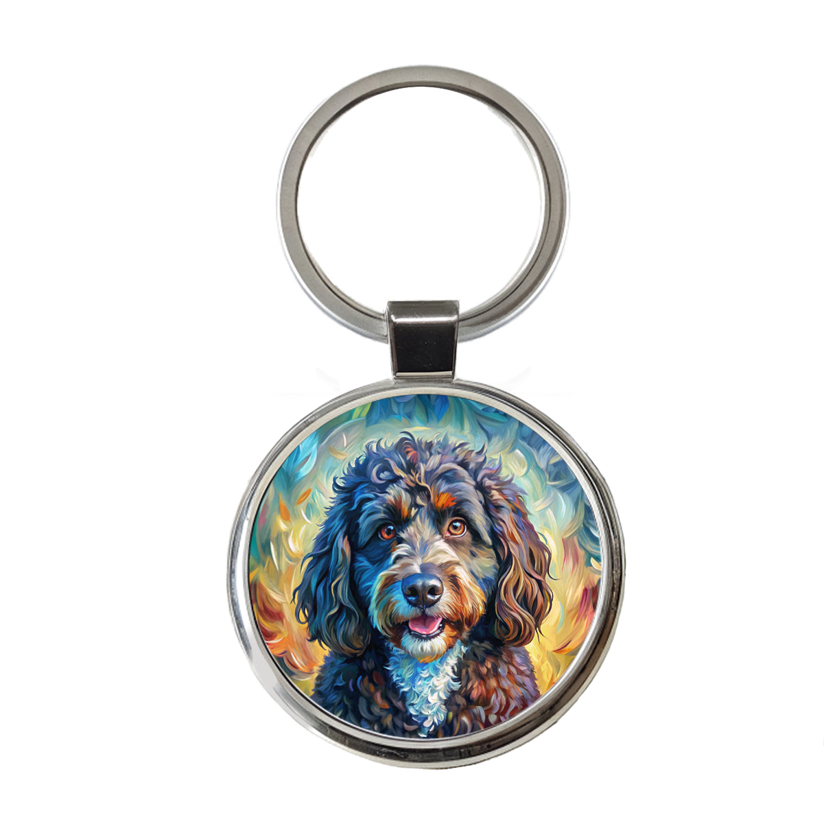 Portuguese Water Dog Expressionism Art Round Metal Keychain