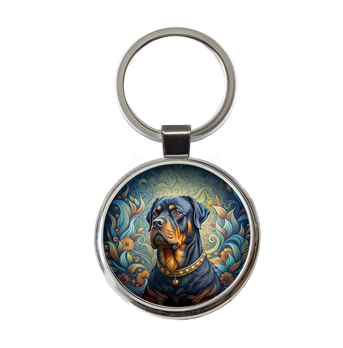 Rottweiler Dog Art Nouveau Round Metal Keychain