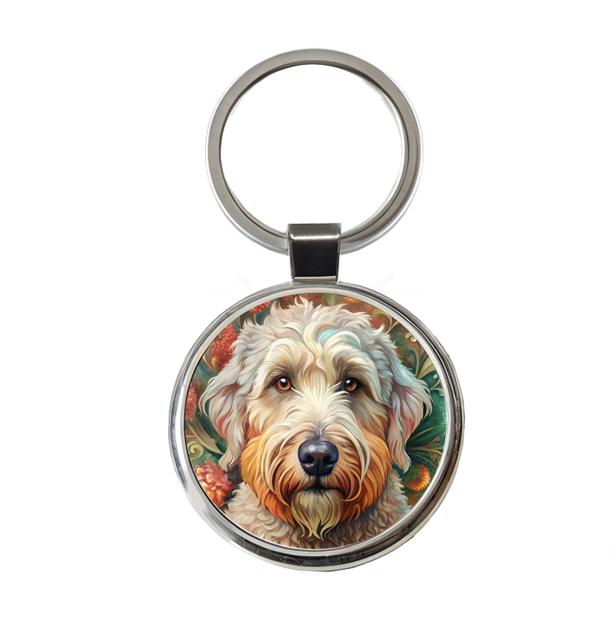 Soft Coated Wheaten Terrier Dog Bohemian Art Round Metal Keychain