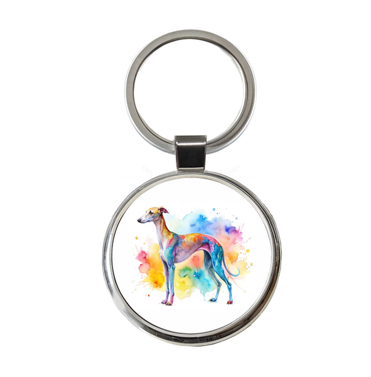 Whippet Dog Watercolor Style Round Metal Keychain