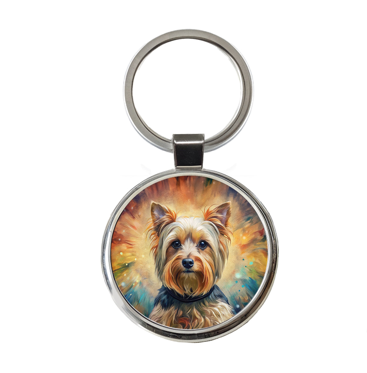 Yorkshire Terrier Yorkie French Bohemian Art Round Metal Keychain