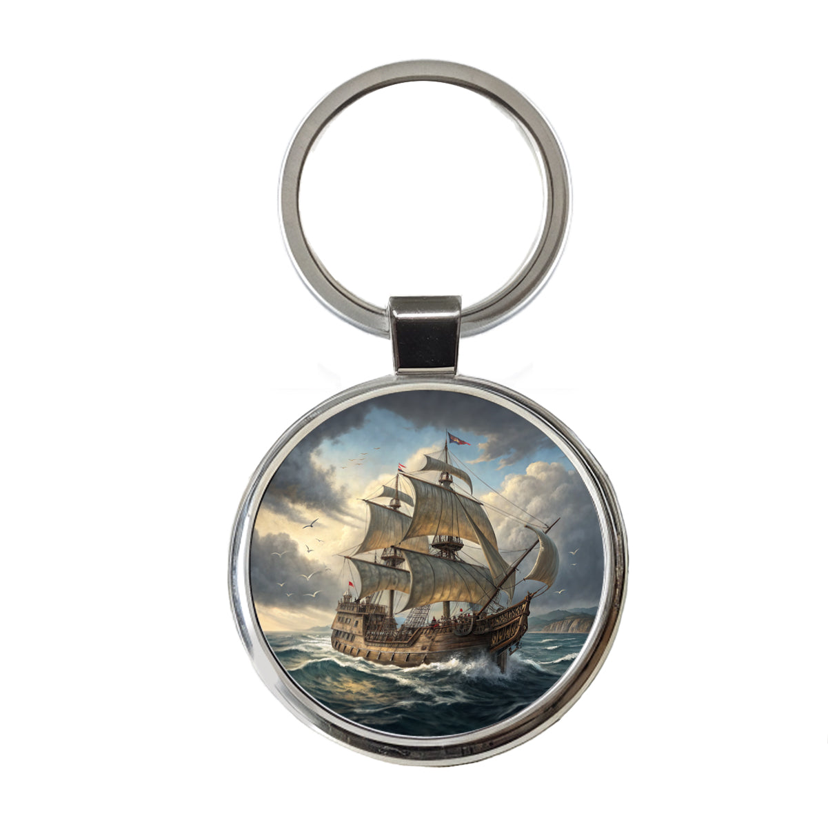 18th Century Privateer Sailing Ship At Sea Age of Sail Round Metal Keychain