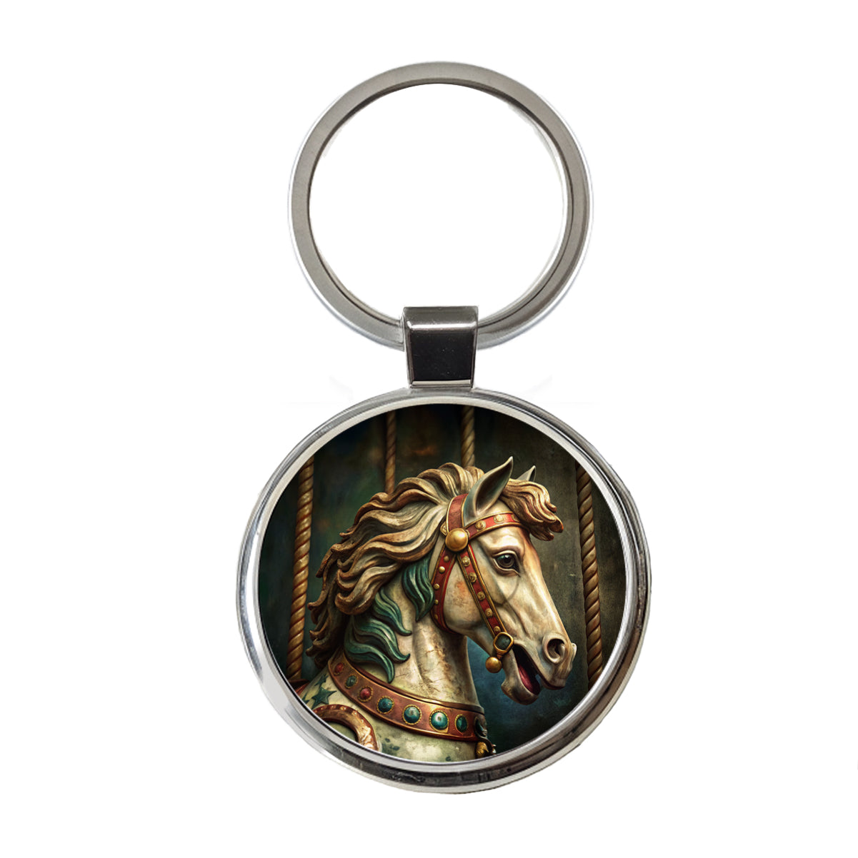 Carousel Horse Close-up Round Metal Keychain