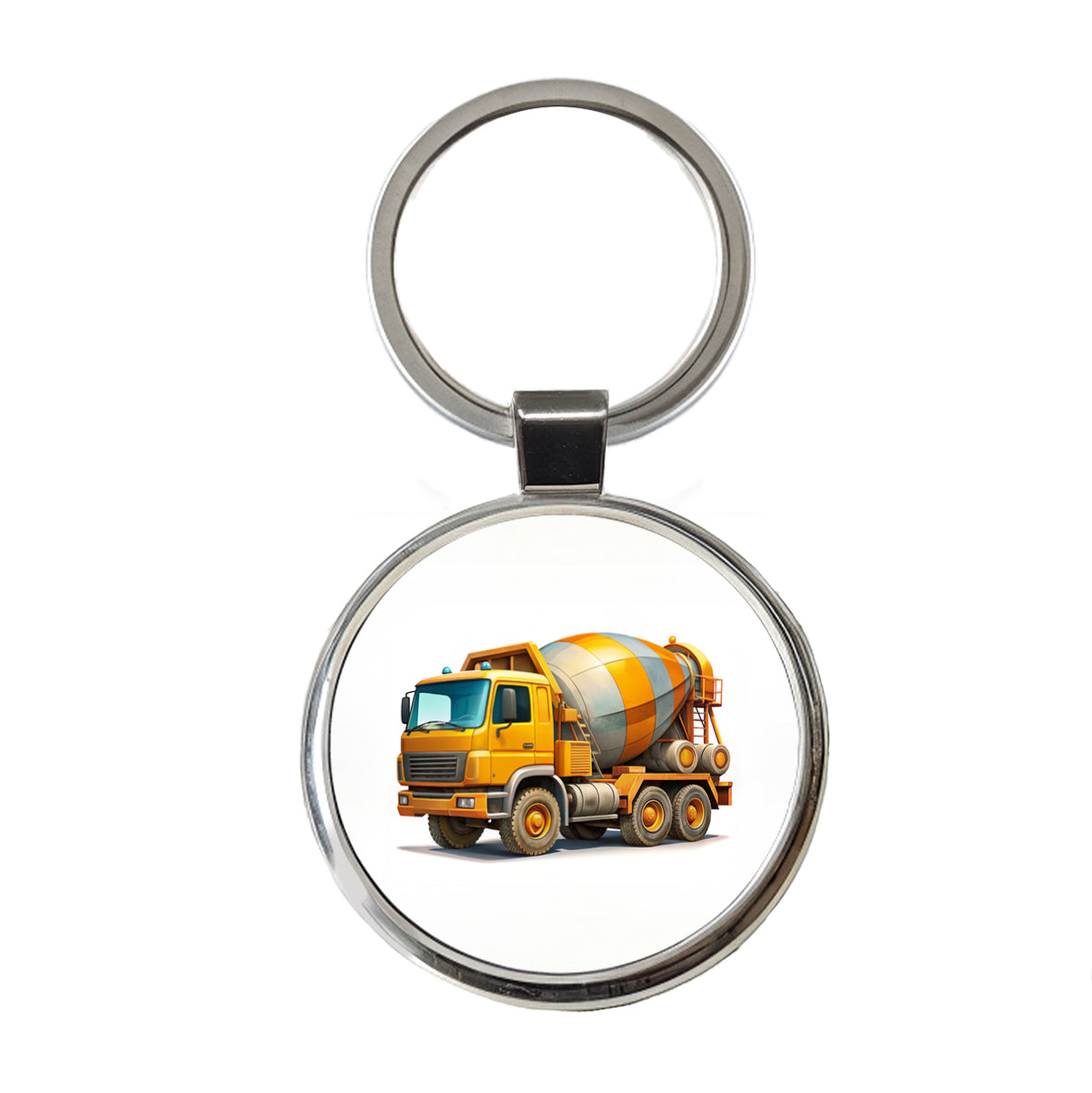 Cement Truck Construction Work Equipment Round Metal Keychain