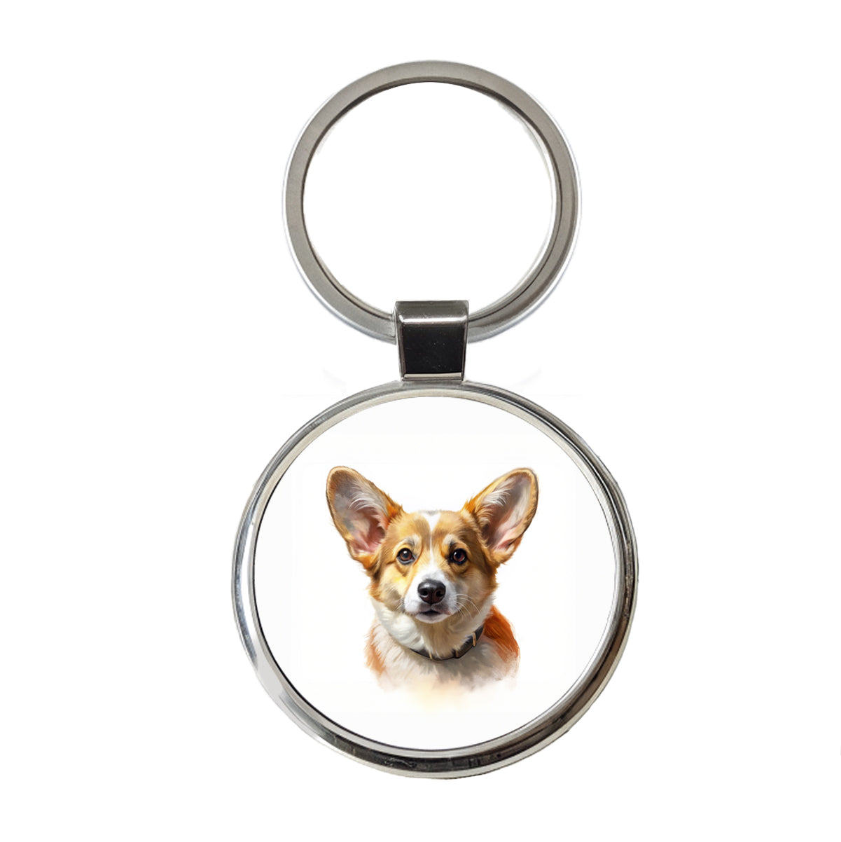 Corgi Cute Face Illustration Round Metal Keychain