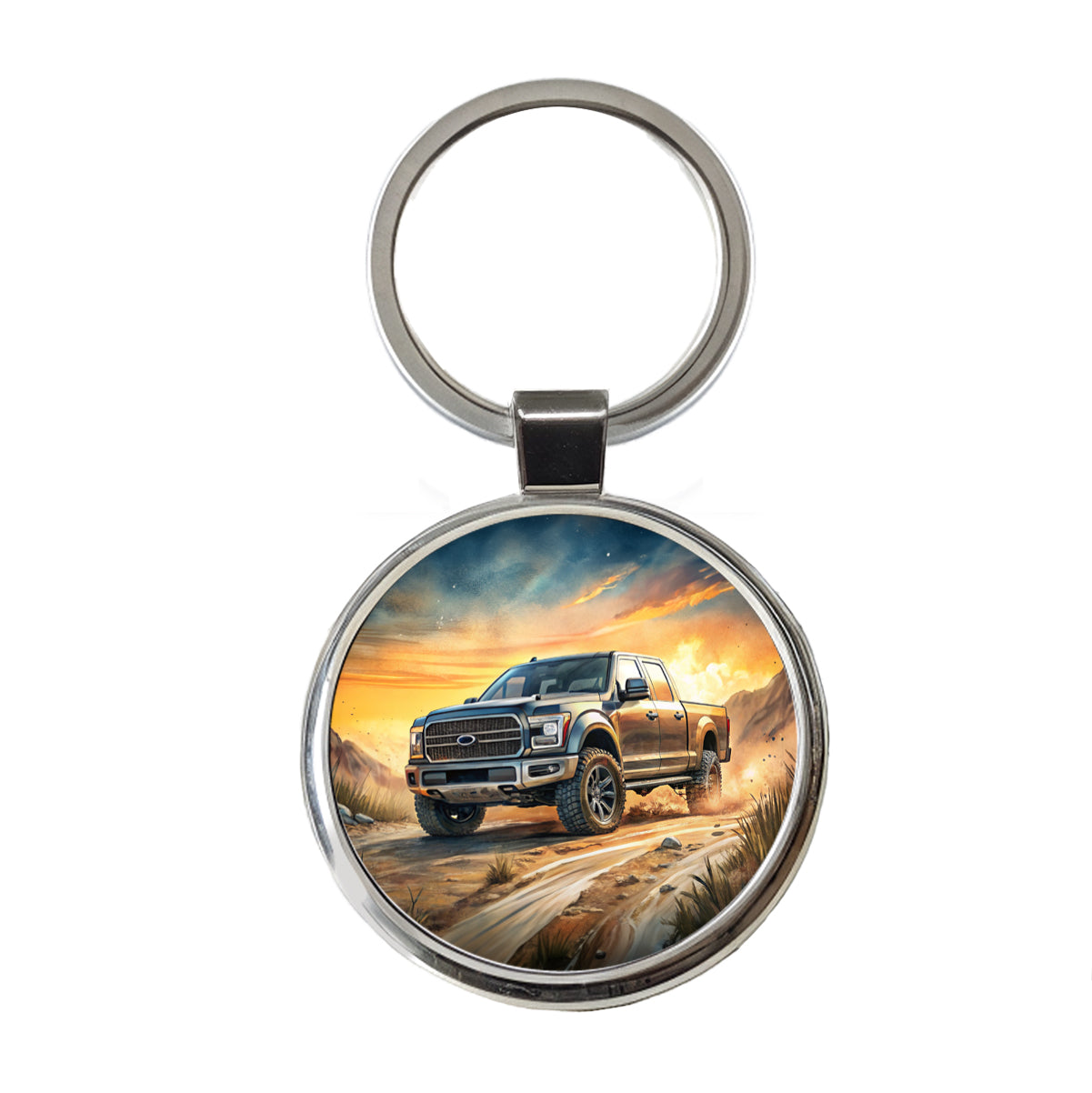 Modern Off-Road Truck Art Round Metal Keychain