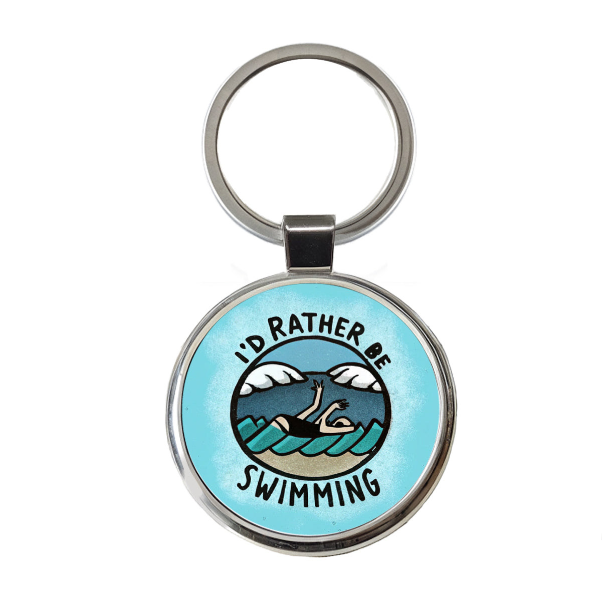 I'd Rather Be Swimming Round Metal Keychain