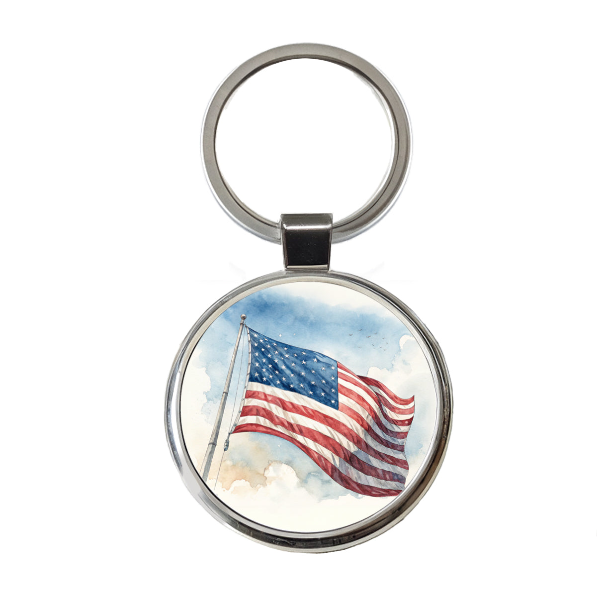 Waving American Flag Watercolor USA United States Round Metal Keychain