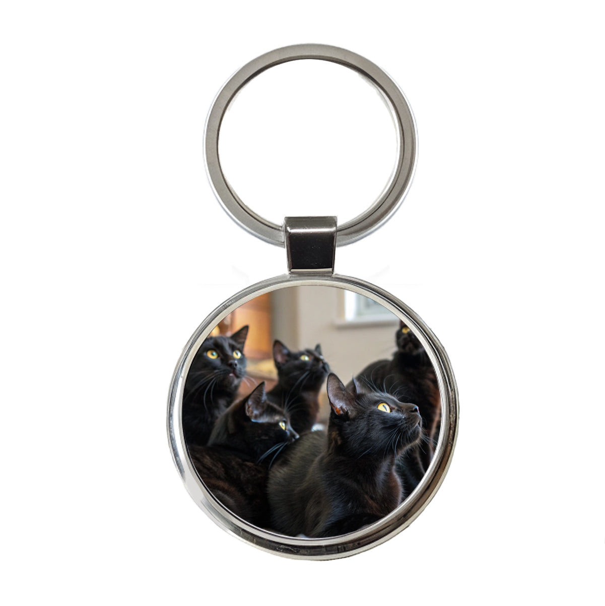 Bunch Of Black Cats Round Metal Keychain