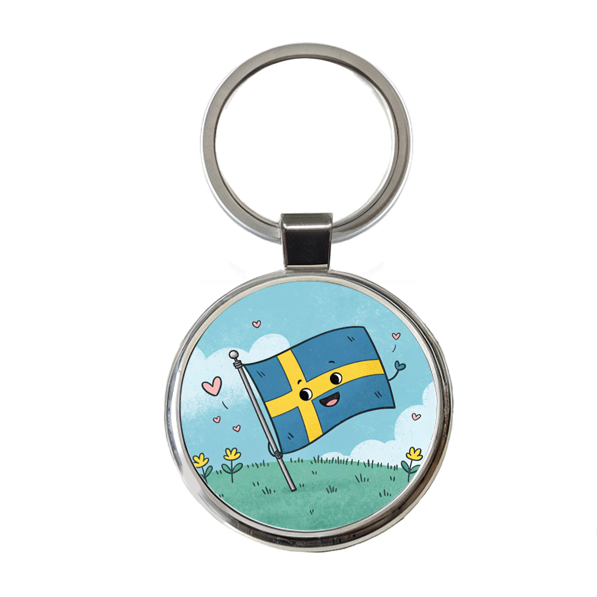 Kawaii Sweden Flag Round Metal Keychain