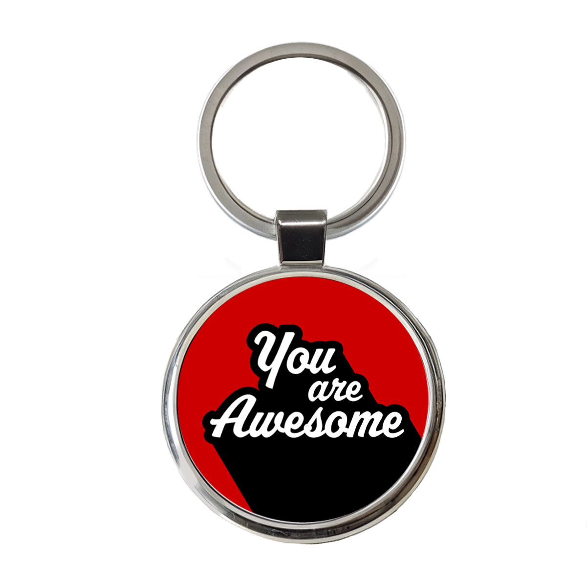 You Are Awesome Funny Inspirational Red Round Metal Keychain